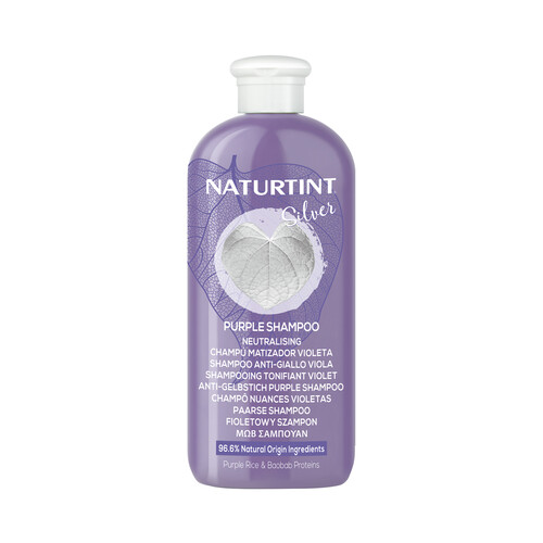 Champú matizador y neutralizador de tonos indenseados en cabellos con mechas, rubios o grises NATURTINT Silver 330 ml.