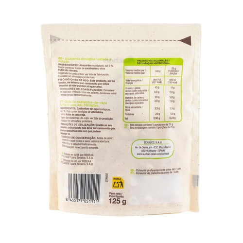 ALCAMPO ECOLÓGICO Anacardos tostados y salados 125 g