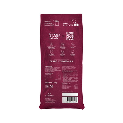 GENTLE CHEF Alimento perro diet barf cerdo vegetales 200 g.
