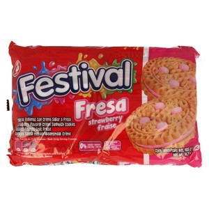 Galletas rellenas con crema sabor a fresa 415 g.