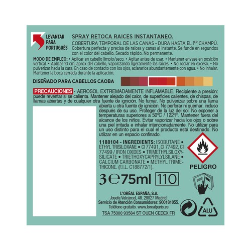 L´ORÉAL PARIS Magic retouch Tono 6 castaño caoba Spray retocador de raices con cobertura temporal e instantánea de las canas.
