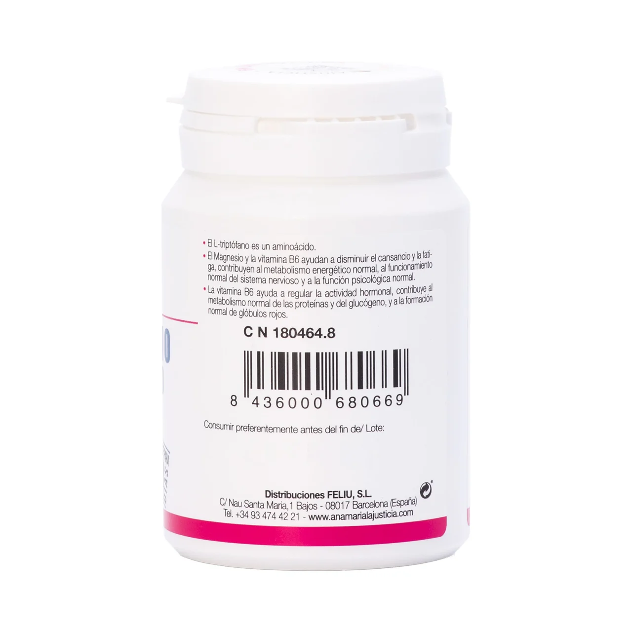 Complemento alimenticio a base de triptófano, magnesio y vitamina B6 60 comprimidos.