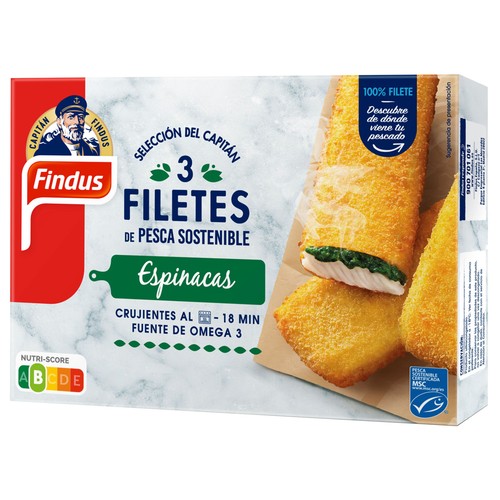 Filetes de pescado de pesca sostenible (MSC) con espinacas FINDUS 300 g.