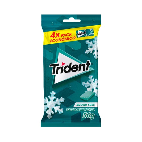 Chicles con edulcorantes, sin azúcar, Extreme Menthol TRIDENT 56 g.