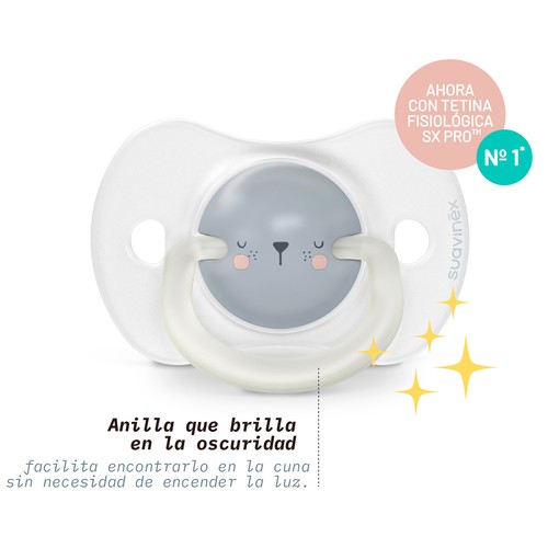 SUAVINEX Night & day Chupetes con tetina fisiológica de silicona, de 6 a 18 meses.