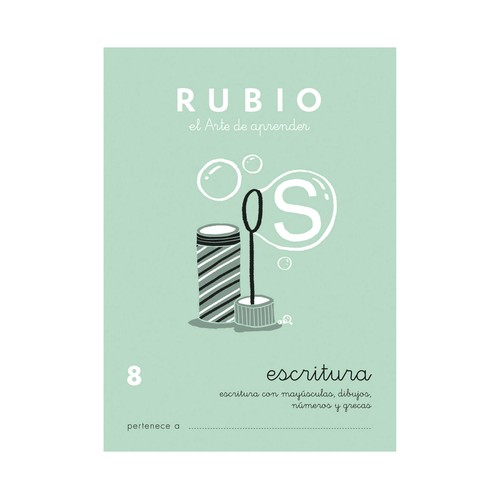 Cuadernillo de actividades de Lengua, Escritura 8, Mayúsculas, 6-8 años RUBIO.