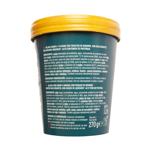 AUCHAN Protein+ Tarrina de helado de plátano y brownie proteico 500 ml. 270 g. Producto Alcampo