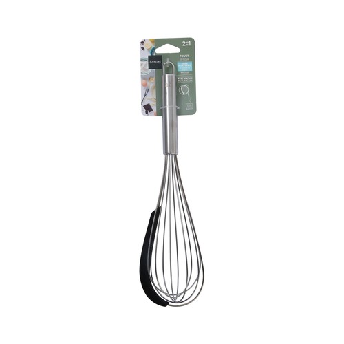 Batidor de acero inoxidable con espátula de silicona, 30cm., ACTUEL.