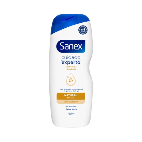 SANEX Cuidado experto natural  Gel hidratante para baño o ducha, para pieles secas 600 ml.