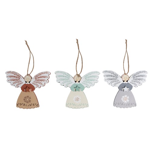 Colgante Madera Angelitos decoración de Navidad 10cm CF modelos surtidos, ACTUEL