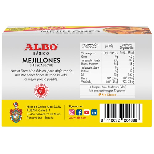 ALBO Mejillones en escabeche - Lata 69g.