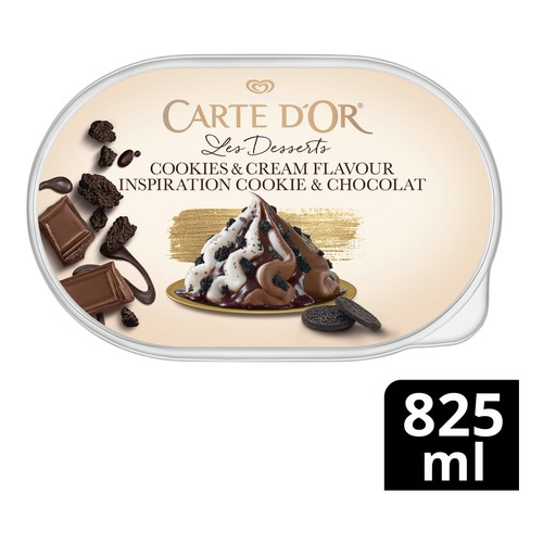 CARTE D'OR Les desserts de Frigo Tarrina de helado de nata y chocolate con trocitos de galletas 825 ml.