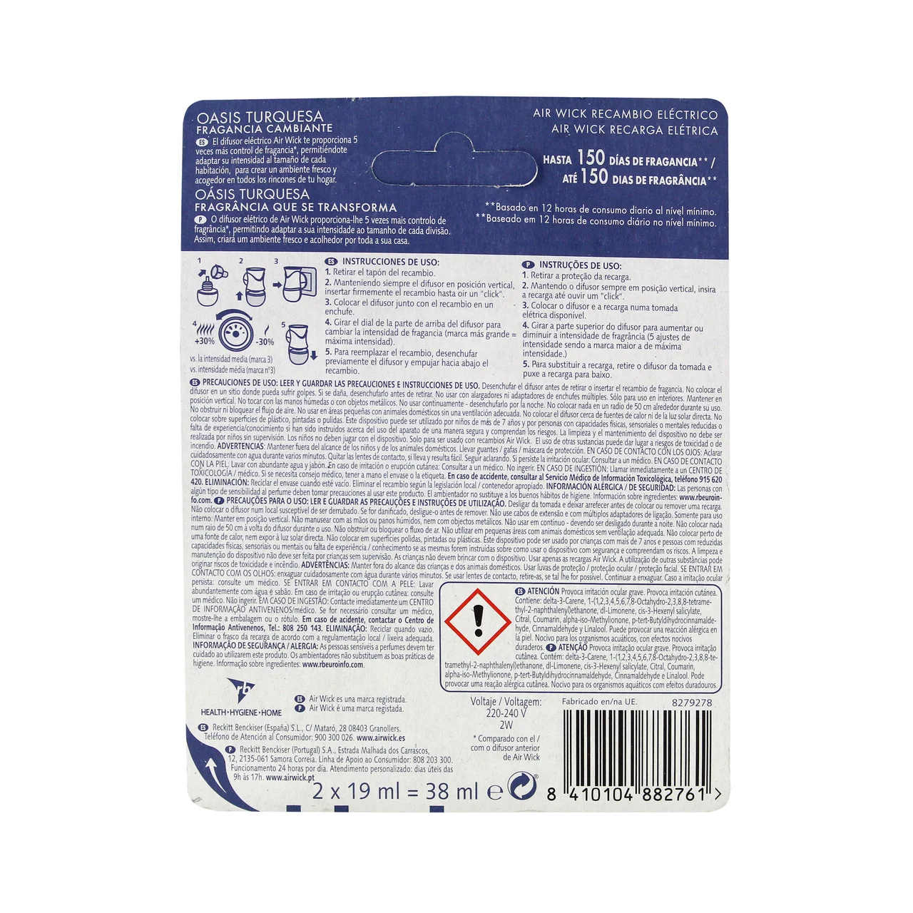 AIR WICK Recambio eléctrico con esencia a oasis AIR WICK Life scents 2 uds.x 19 ml.