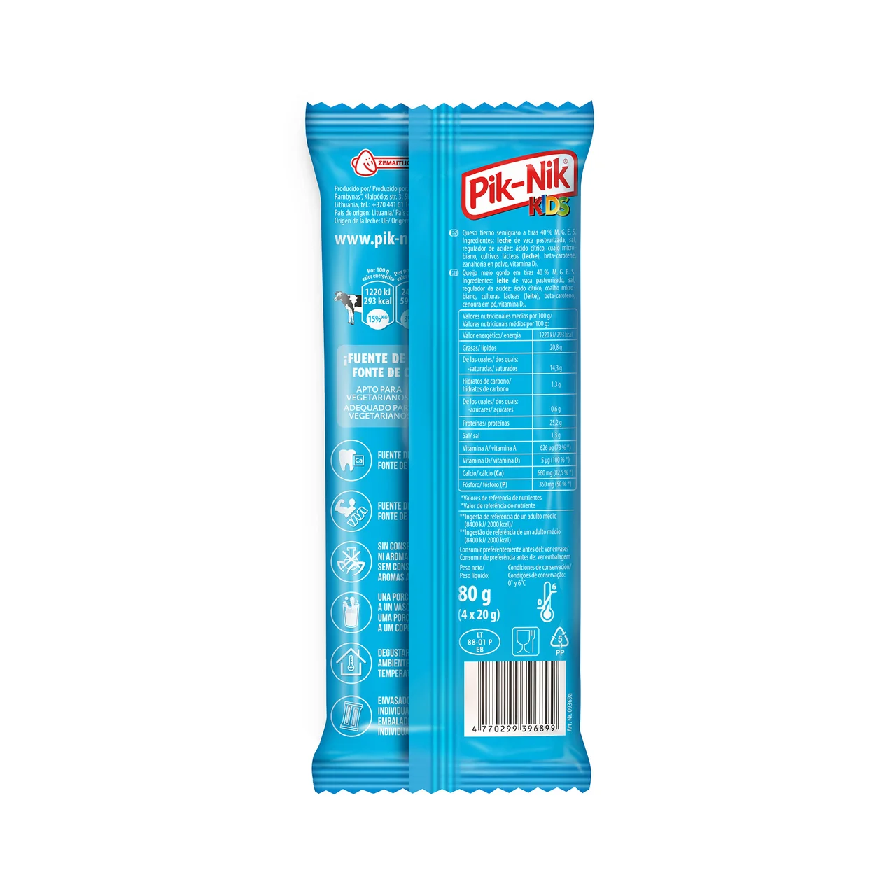 PIK-NIK Queso semigraso a tiras, especial niños PIK-NIK 80 g.