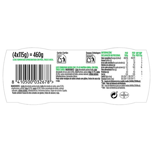ACTIVIA de Danone Bífidus con pera y cereales 4 x 115 g.