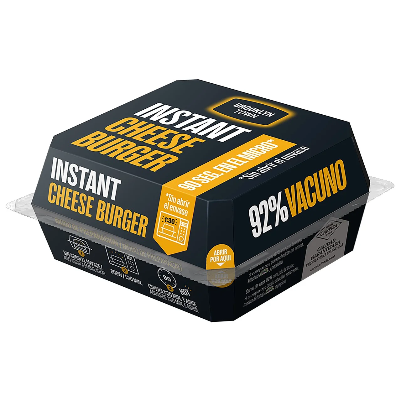Instant Cheese burger con un 92% carne de vacuno 210 g.