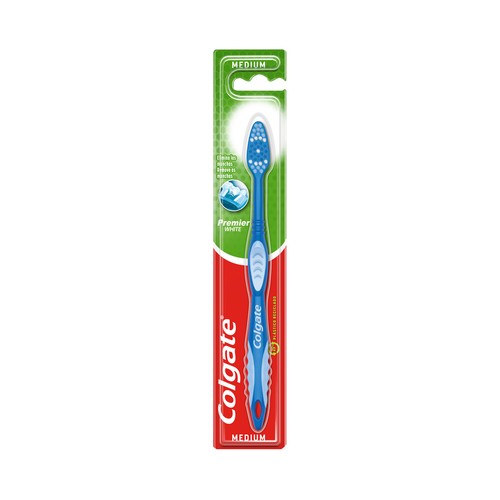 COLGATE Premier white Cepillo de dientes medio que ayuda a eliminar las manchas superficiales.