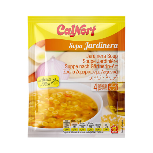 CALNORT Sopa jardinera (verduras con pasta) deshidratada, con aceite de oliva y garantia Halal 66 g.