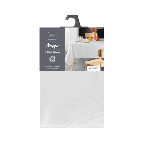 Mantel jacquard poliester hojas 140x140cm blanco. U10