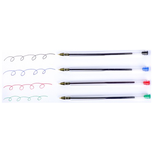 Set 25 bolígrafos capuchón 4 colores surtidos recargable. ALCAMPO