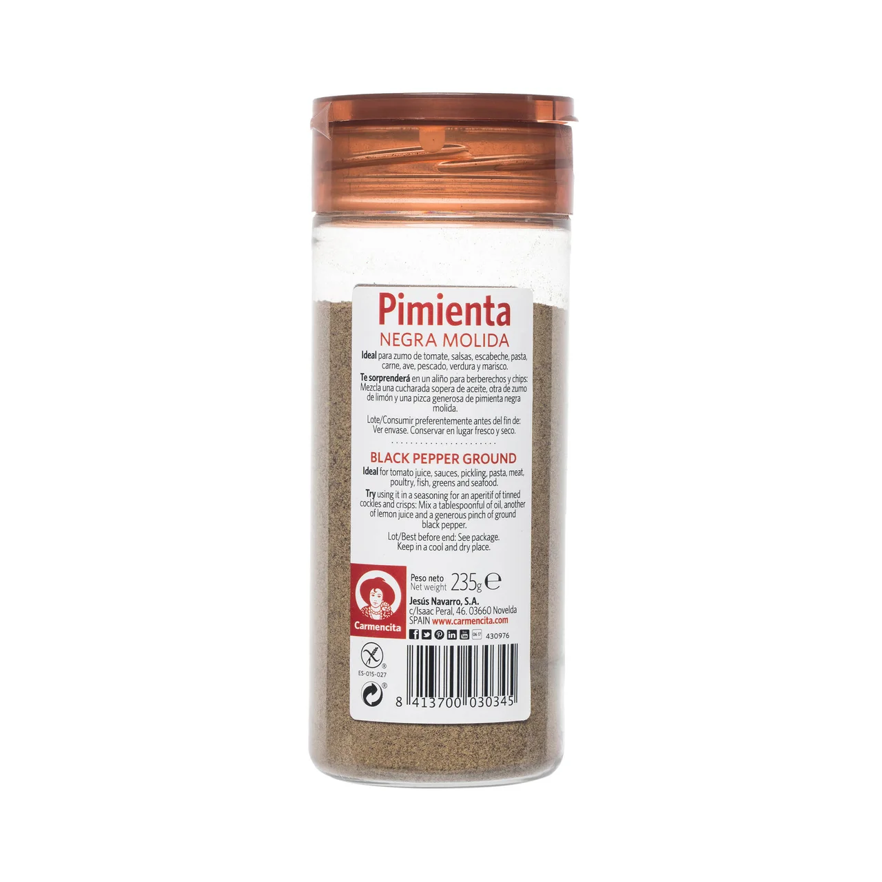 CARMENCITA Pimienta negra molida CARMENCITA 225 g.