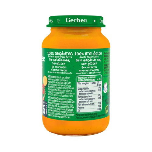 GERBER Organic Tarrito de zanahoria y tomate con pavo, a partir de 6 meses 190 g.