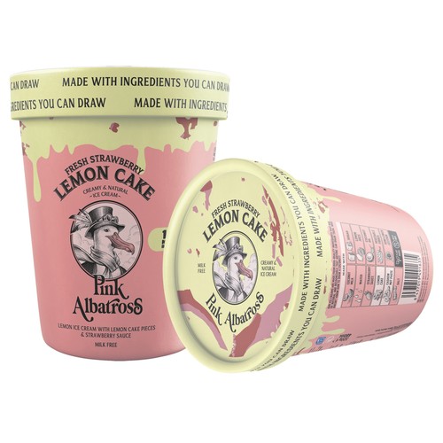 PINK ALBATROS Tarrina de helado de limón y coco, con trocitos de bizcocho de limón 480 ml.