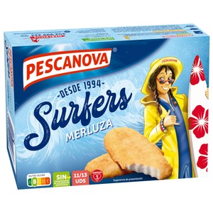 Imagen de PESCANOVA Surfers Filetes Trozos de merluza rebozados 400 g.