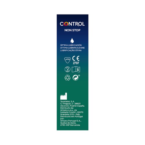 CONTROL Non stop  Preservativos lubricados con puntos y estrías y efecto retardante 12 uds.