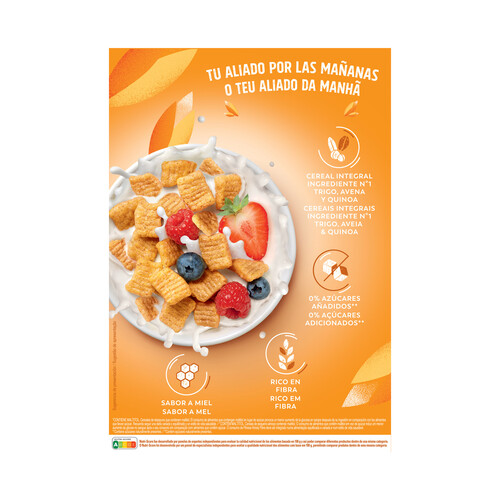 FITNESS Fibra de Nestlé Cereales (trigo, avena y quinoa), sin azúcares añadidos y con sabor a miel 310 g.