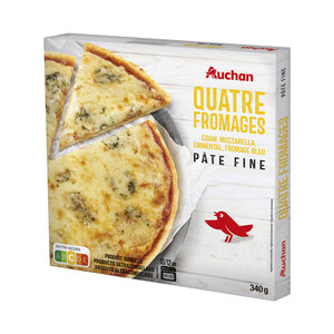 Imagen de AUCHAN Pizza de masa fina a los 4 quesos (Edam, Mozzrella, Emmental y Azul) 340 g. Producto Alcampo