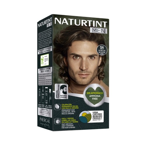 Coloración permanente en gel para barba y cabello, tono 5N castaño claro NATURTINT Men.