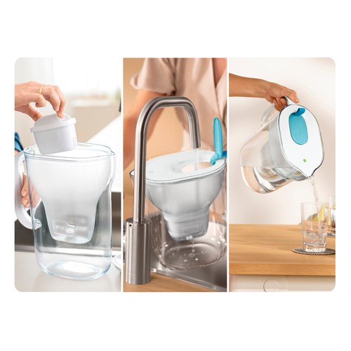 BRITA Jarra con filtro de agua Style azul (2,4 l) incl. 1x cartucho MAXTRA PRO All-in-1: jarra de diseño apta para frigorífico con Smart LED- y tapa abatible.