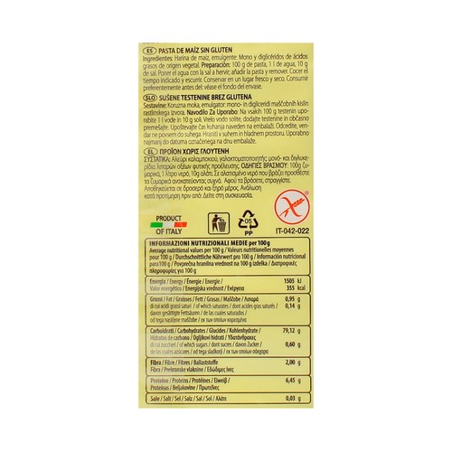 SANTIVERI Pasta espirales, pasta sin gluten LE VENEZIANE NOGLUT, 250 g.