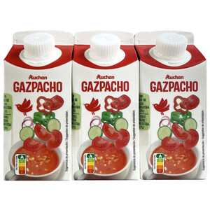 Imagen de AUCHAN Gazpacho pasteurizado, elaboado con aceite de oliva virgen extra 3 x 330 ml. Producto Alcampo