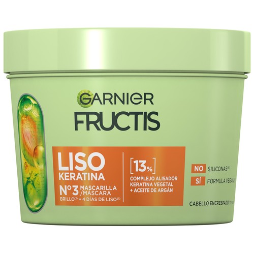 FRUCTIS Liso keratina nº3 de Garnier Mascarilla capilar alisadora para cabellos encrespados 200 ml.