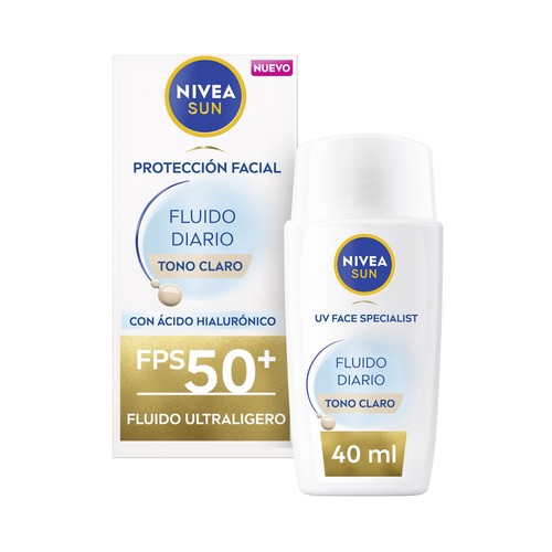 NIVEA Sun Fluido protector facial diario, tono claro con FPS 50+ (muy alto) 40 ml.