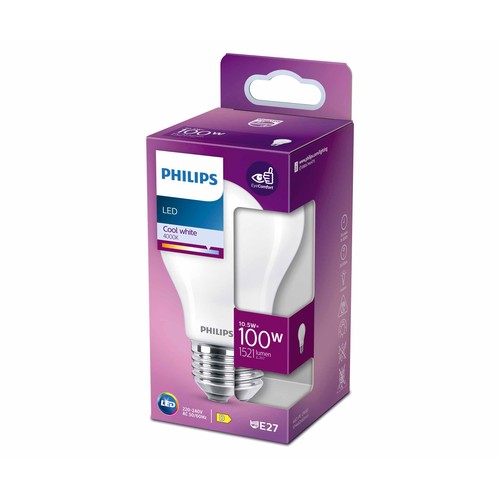 Bombilla Led E27, 10,5W=100W, luz neutra 4000K, 1521lm, PHILIPS.