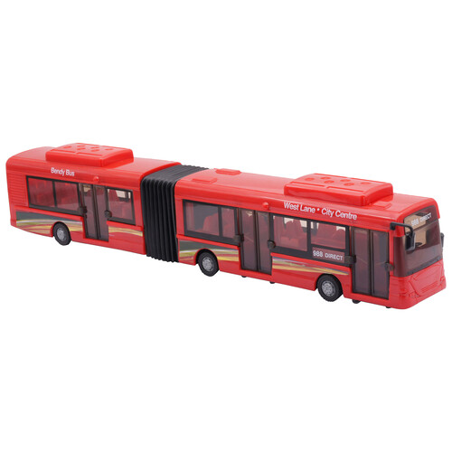 Autobús articulado con ruedas libres, 38cm, color rojo, blanco o verde surtido ONE TWO  FUN ALCAMPO.
