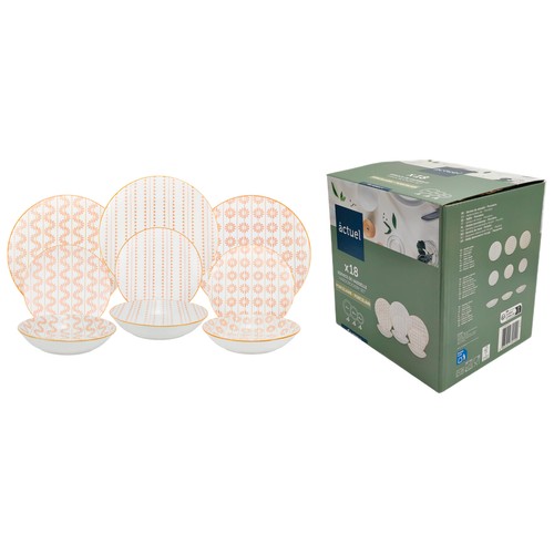 Vajilla de porcelana 18 piezas diseño combinado arena. ACTUEL