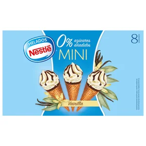 NESTLÉ Mini conos de vainilla con chocolate y sin azúcares añadidos 8 x 60 ml.