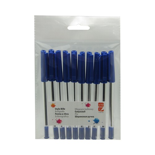 10 bolígrafos roller, punta media, grosor 1mm, tinta base de aceite azul. PRODUCTO ECONÓMICO ALCAMPO.