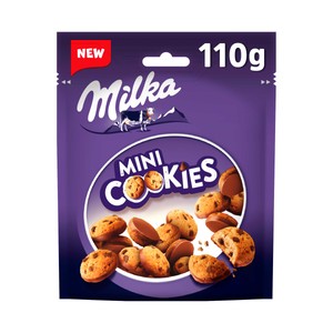 Imagen de MILKA Galletas mini cookies con Pepitas de Chocolate con Leche y Cubiertas con Chocolate con Leche de los Alpes bolsa 110 g.