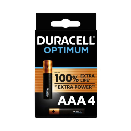 Pack de 4 pilas alcalinas AAA, LR03, 1,5V, DURACELL Optimum.