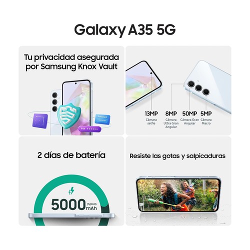 SAMSUNG Galaxy A35 5G violeta, 128GB + 6GB, móvil 17cm (6,6"). SM-A356BLVBEUB