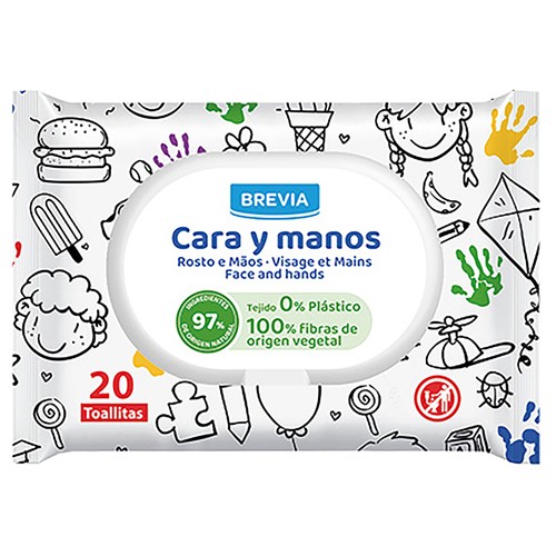 BREVIA Toallitas húmedas para bébe, aptas para limpieza de manos y cara 20 uds.