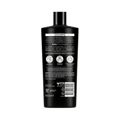 TRESEMMÉ Hidrata & purifica Champú con ácido Hialurónico y arcilla blanca, para cabellos grasos 685 ml.