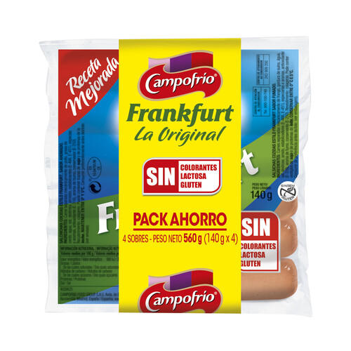 CAMPOFRÍO Salchichas cocidas tipo Frankfurt, sabor ahumado CAMPOFRÍO 4 x 140 g.