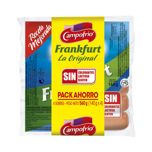 Salchichas cocidas tipo Frankfurt, sabor ahumado CAMPOFRÍO 4 x 140 g.