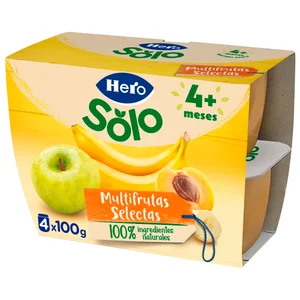 HERO Solo Tarrito de frutas seleccionadas (manzana, plátano, albaricoque y naranja), a partir de 4 meses 4 x 100 g.